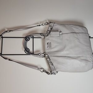 Coach Madison Lindsey North South Satchel 18641 Purse Silver Gray Leather